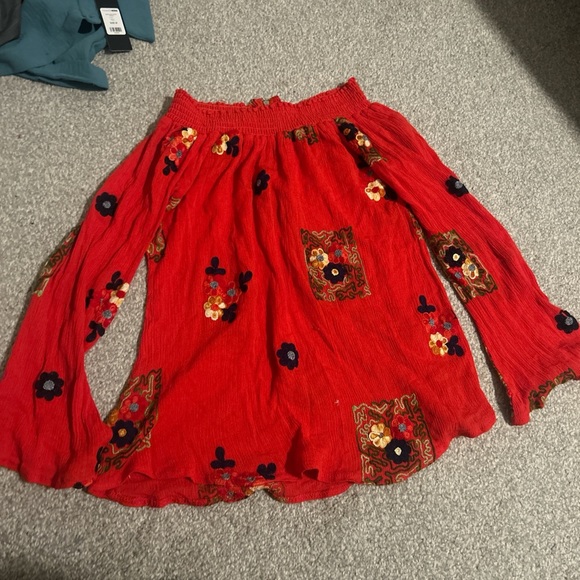 Adiva Tops - Floral Embroidered Red blouse/ Top